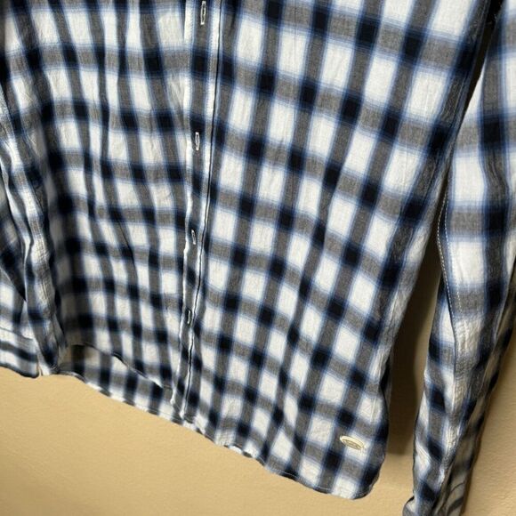 Scotch & Soda Shirt Mens Medium Blue Button Up Plaid Long Sleeve Classic Fit New - Picture 4 of 12
